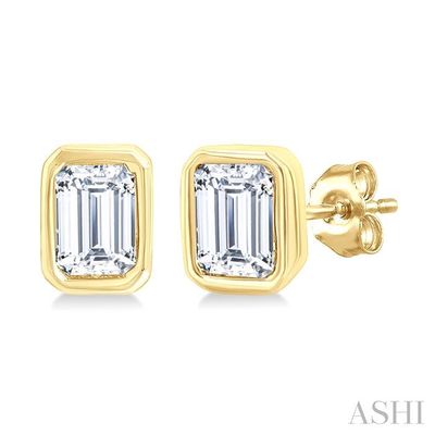 10KT Yellow Gold Emerald-Cut Diamond Bezel Stud Earrings