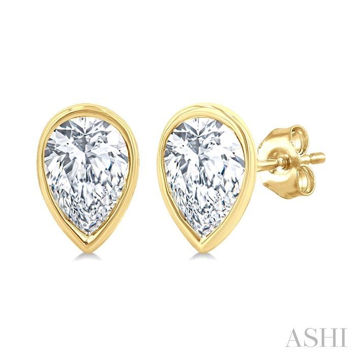 10KT Yellow Gold Pear-Cut Diamond Bezel Stud Earrings