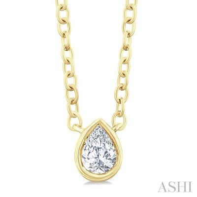 10KT Yellow Gold Pear-Cut Diamond Bezel Necklace