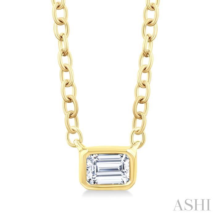 10KT Yellow Gold Emerald-Cut Diamond Bezel Necklace