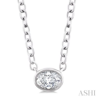 10KT White Gold Oval Diamond Bezel Necklace