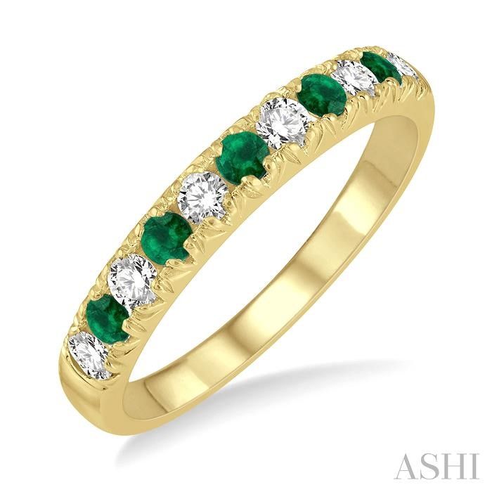 14KT Yellow Gold Alternating Round Emerald and Diamond Band