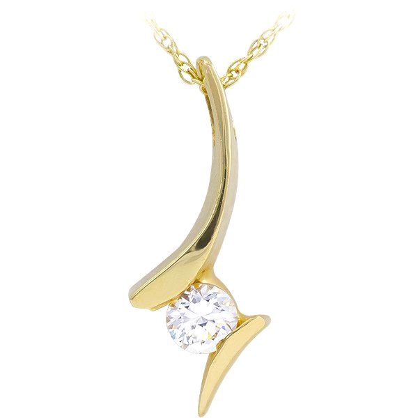14KT Yellow Gold .14CT Round Diamond Bypass Pendant Necklace 14KT Yellow Gold .14CT Round Diamond Bypass Pendant Necklace