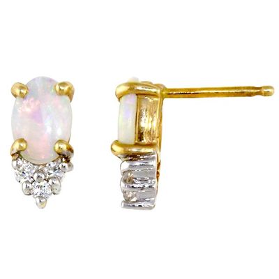 14KT Yellow Gold Oval Opal with Diamond Accents Earrings 14KT Yellow Gold Oval Opal with Diamond Accents Earrings