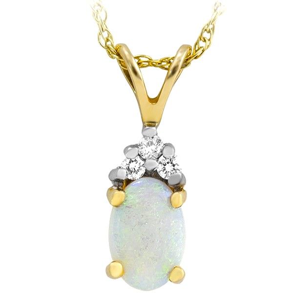 14KT Yellow Gold Oval Opal with Diamond Accent Necklace 14KT Yellow Gold Oval Opal with Diamond Accent Necklace