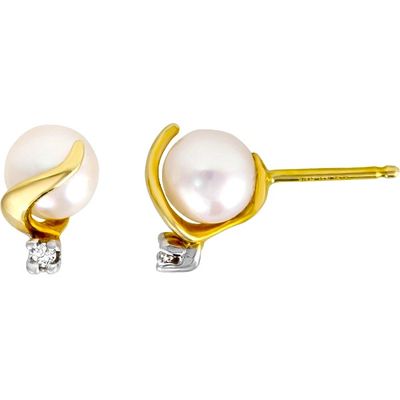 14KT Yellow Gold Cultured Pearl with Diamond Accent Swirl Earrings