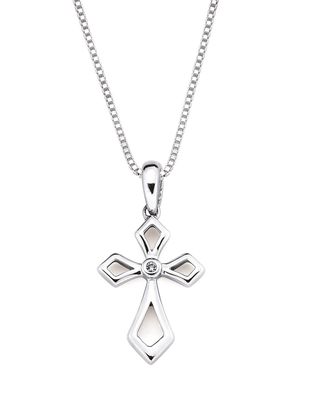Silver Round Diamond Accent Open Arms Cross Necklace Silver Round Diamond Accent Open Arms Cross Necklace