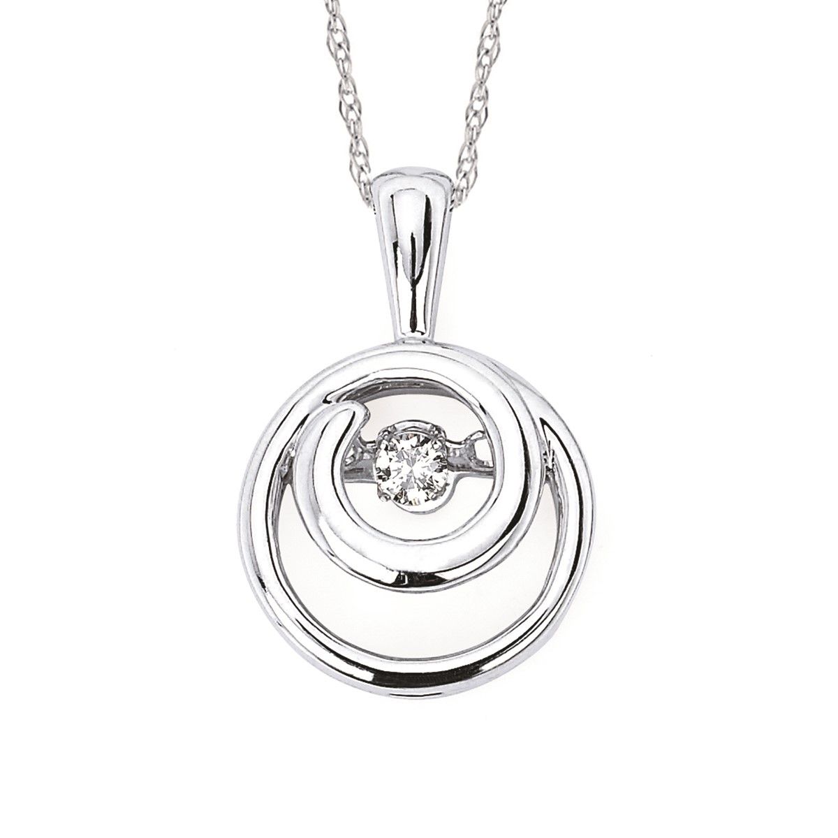Silver Round Diamond Shimmer Set Dual Circle Pendant Necklace