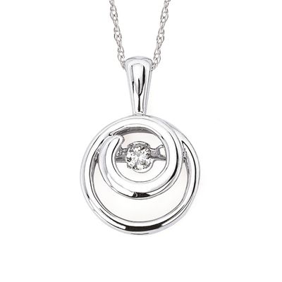 Silver Round Diamond Shimmer Set Dual Circle Pendant Necklace