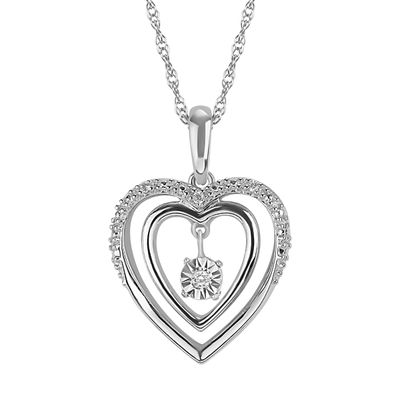 Silver Shimmer Round Diamond Heart Pendant Necklace