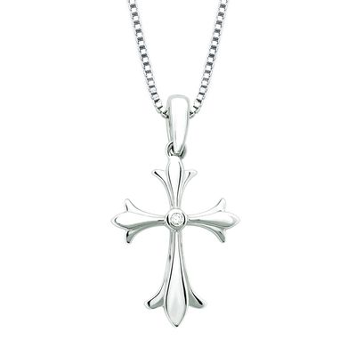 Silver Round Diamond Accent Cross Pendant Necklace Silver Round Diamond Accent Cross Pendant Necklace