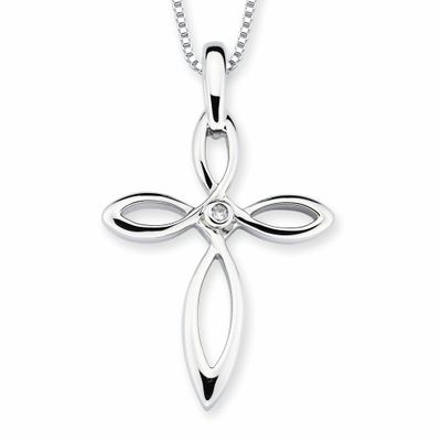 Silver Round Diamond Accent Open Arms Cross Pendant Necklace Silver Round Diamond Accent Open Arms Cross Pendant Necklace