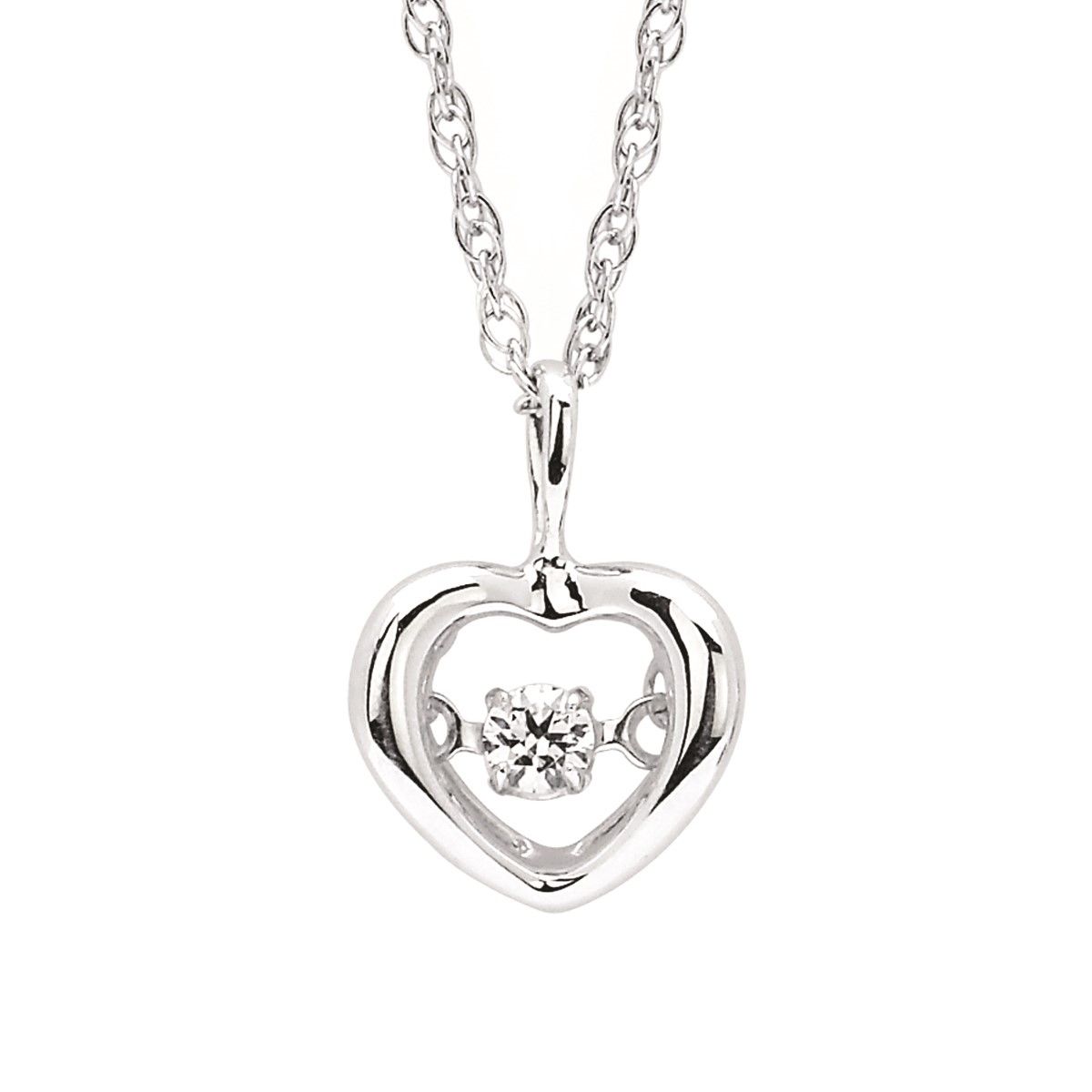 Silver Round Diamond Shimmer Set Petite Heart Pendant Necklace
