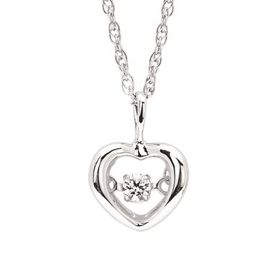 Silver Round Diamond Shimmer Set Petite Heart Pendant Necklace