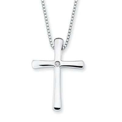 Silver Round Diamond Cross Pendant Necklace