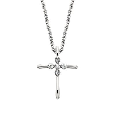 10KT White Gold Five Round Diamond Cross Pendant Necklace