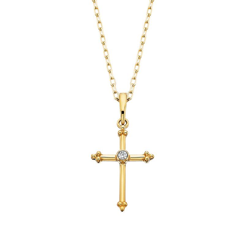 10KT Yellow Gold Round Diamond Beaded Accent Cross Pendant Necklace 10KT Yellow Gold Round Diamond Beaded Accent Cross Pendant Necklace