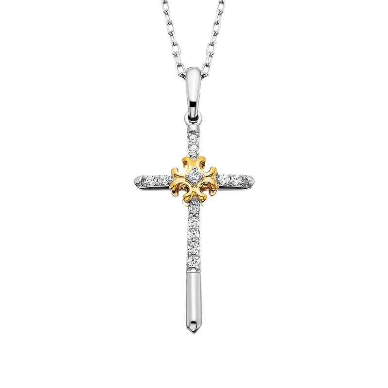 10KT TwoTone Gold Diamond Cross Pendant Necklace