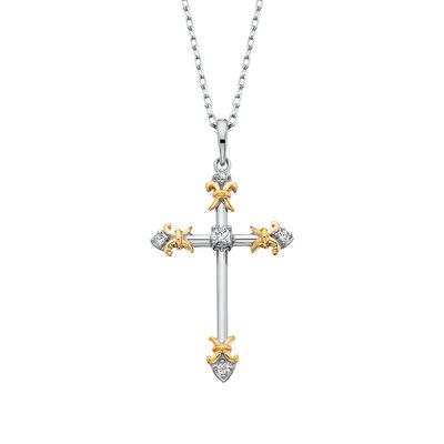 14KT TwoTone Gold Five Round Diamond Accent Cross Pendant Necklace 14KT TwoTone Gold Five Round Diamond Accent Cross Pendant Necklace