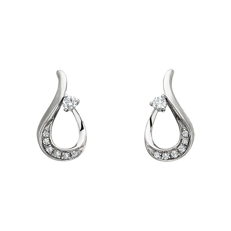 14KT White Gold Round Diamond Swirl Earrings
