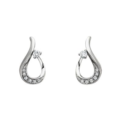14KT White Gold Round Diamond Swirl Earrings