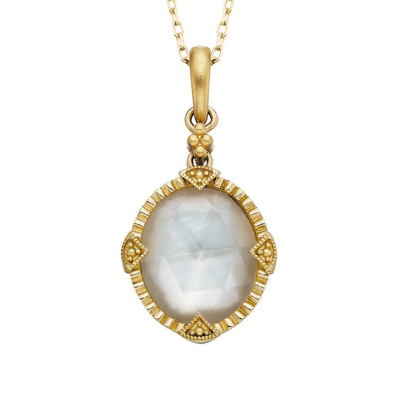 14KT Yellow Gold Oval Mother-of-Pearl Etruscan-Inspired Pendant Necklace