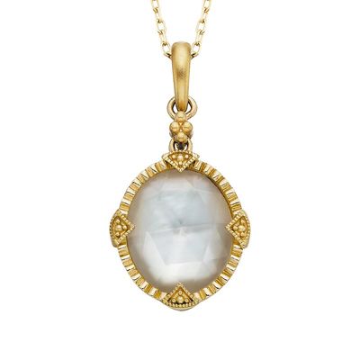 14KT Yellow Gold Oval Mother-of-Pearl Etruscan-Inspired Pendant Necklace