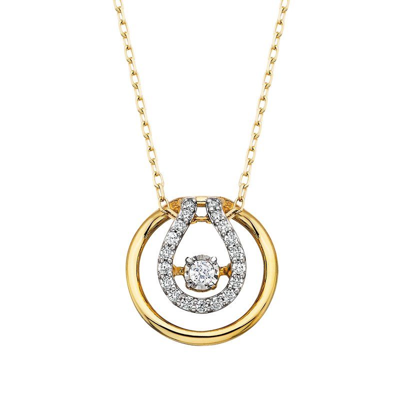 10KT Yellow Gold Diamond Dancer Circle Loop Pendant Necklace