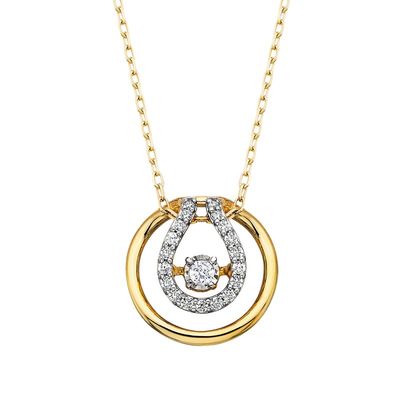 10KT Yellow Gold Diamond Dancer Circle Loop Pendant Necklace