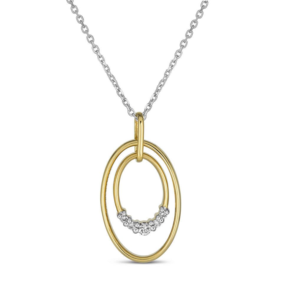 Silver TwoTone Dual Open Oval Lab-Created Diamond Accent Pendant Necklace