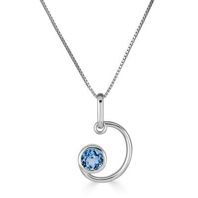 Silver Round Blue Topaz Swirl Pendant Necklace Silver Round Blue Topaz Swirl Pendant Necklace