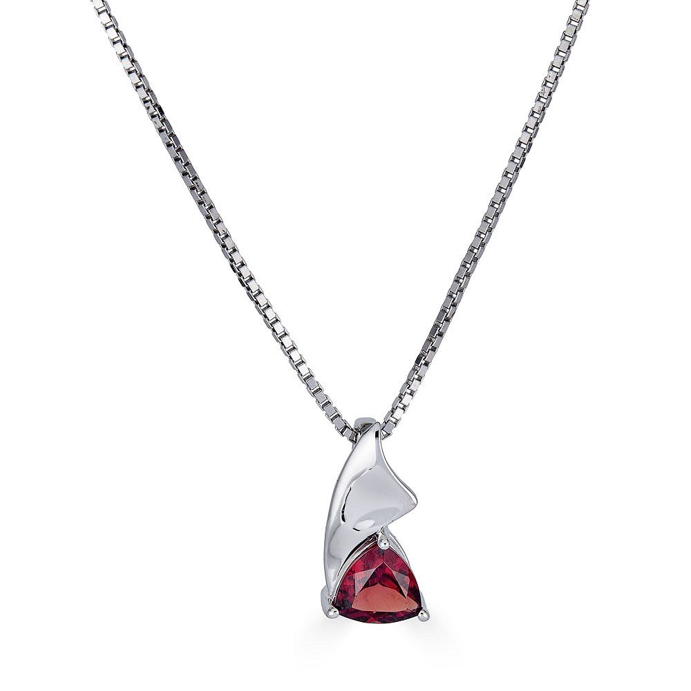 Silver Trillion-Cut Garnet Swirl Pendant Necklace Silver Trillion-Cut Garnet Swirl Pendant Necklace
