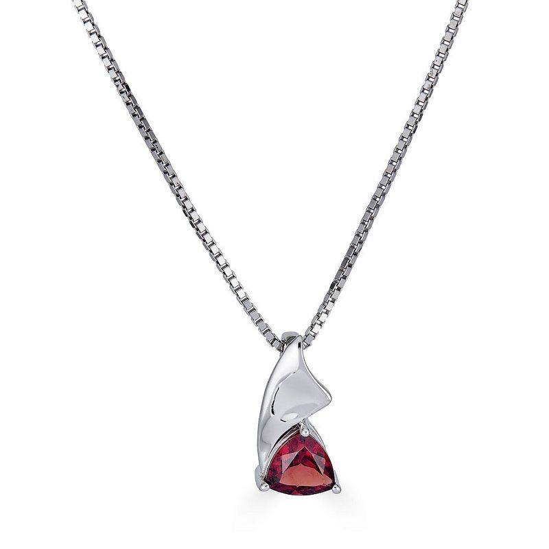 Silver Trillion-Cut Garnet Swirl Pendant Necklace