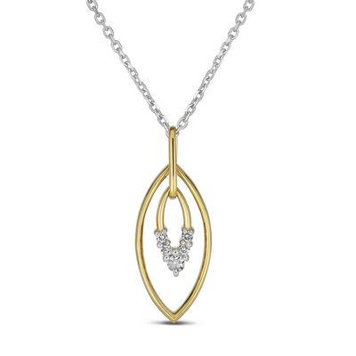 Silver TwoTone Dual Open Marquis-Shape with Lab-Created Diamond Accents Pendant Necklace