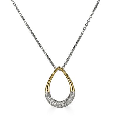 Silver TwoTone Lab-Created Diamond Accented Open Pear-Shaped Pendant Necklace Silver TwoTone Lab-Created Diamond Accented Open Pear-Shaped Pendant Necklace