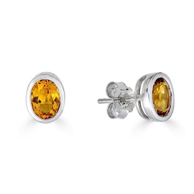 Silver Bezel-Set Oval Citrine Stud Earrings Silver Bezel-Set Oval Citrine Stud Earrings