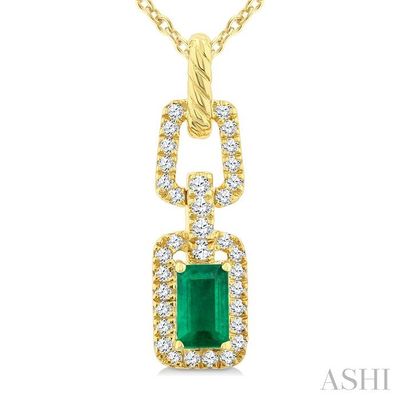 14KT Yellow Gold Emerald and Diamond Accent Link-Inspired Pendant Necklace 14KT Yellow Gold Emerald and Diamond Accent Link-Inspired Pendant Necklace