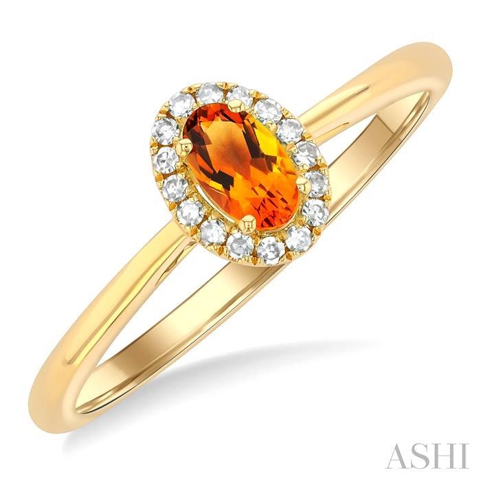 10KT Yellow Gold Oval Citrine Diamond Halo Ring