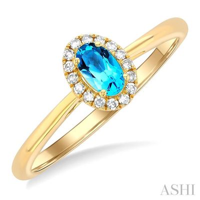 10KT Yellow Gold Oval Blue Topaz Diamond Halo Ring