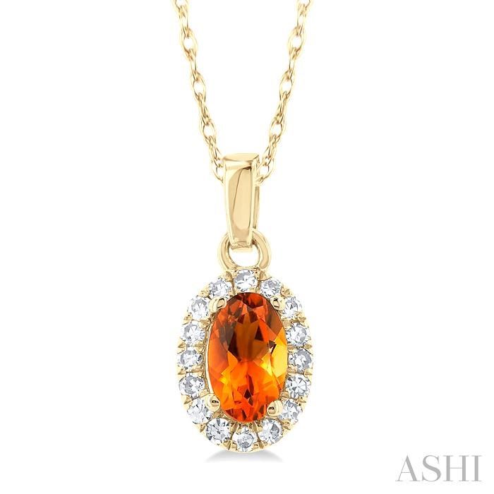 10KT Yellow Gold Oval Citrine Diamond Halo Pendant Necklace 10KT Yellow Gold Oval Citrine Diamond Halo Pendant Necklace