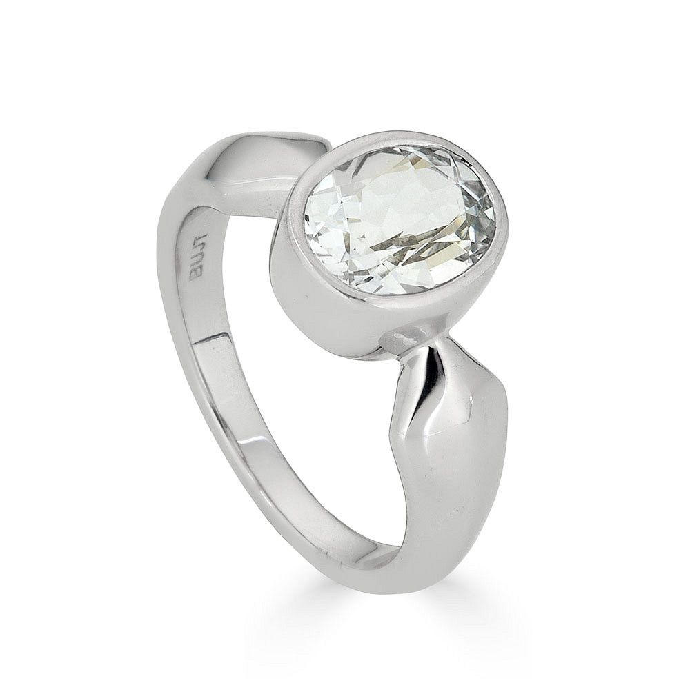 Silver Oval White Topaz Bezel-Set Ring