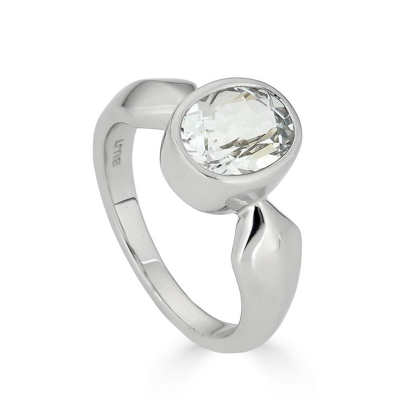 Silver Oval White Topaz Bezel-Set Ring