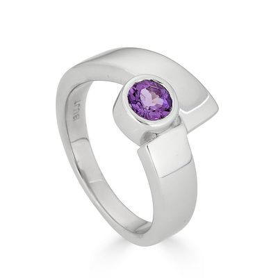 Silver Round Amethyst Bezel-Set Bypass Ring Silver Round Amethyst Bezel-Set Bypass Ring