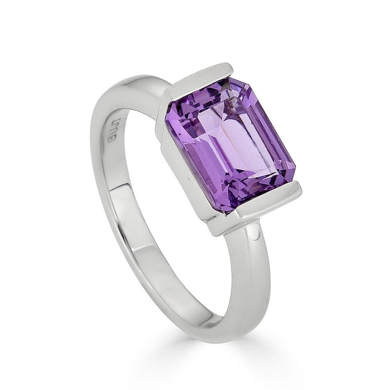Silver Half Bezel-Set Rectangle Amethyst Ring
