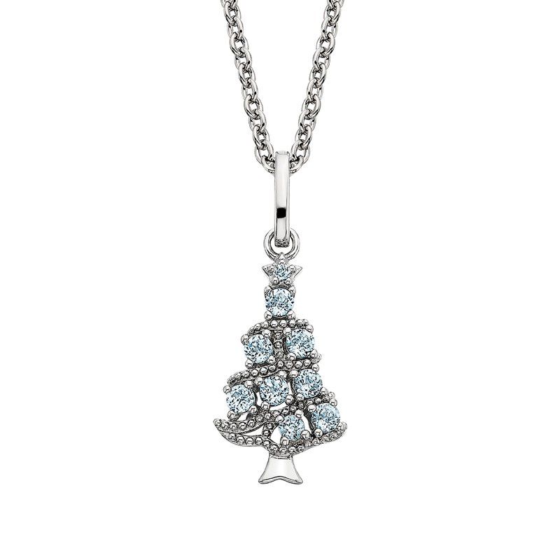 Silver Blue Topaz Christmas Tree Necklace