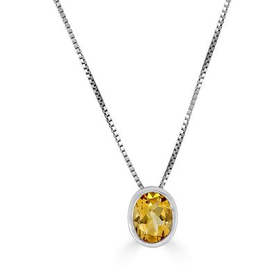 Silver Bezel-Set Oval Citrine Pendant Necklace