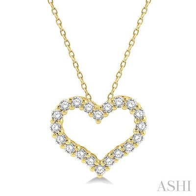 14KT Yellow Gold 20 Round Diamond Open Heart Pendant Necklace