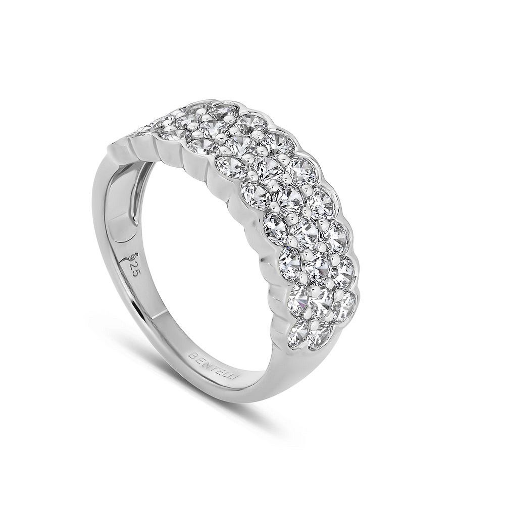 Silver Triple Row Round Lab Diamond Band