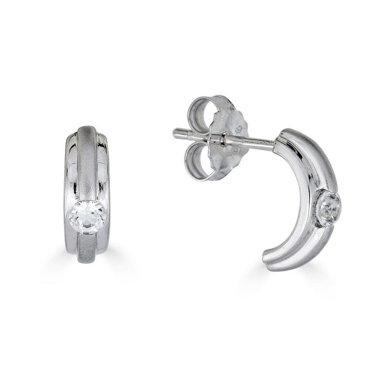 Silver Bezel-Set Round White Topaz Half-Hoop Earrings