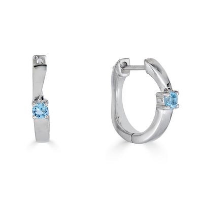 Silver Round Blue Topaz Accent Hoop Earrings